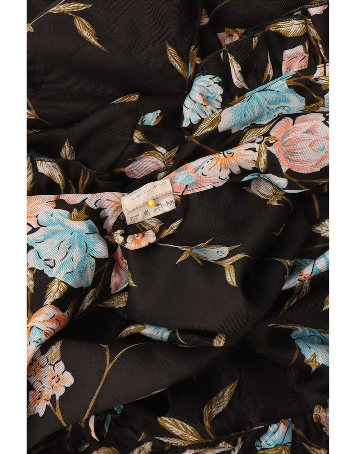 Vintage Dame Langærmet Robe Maxi Kjole IT 44 Medium Black Floral