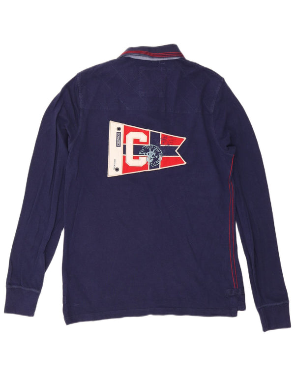 Besætningstøj Herre grafisk langærmet poloshirt Medium Navyblå stribet