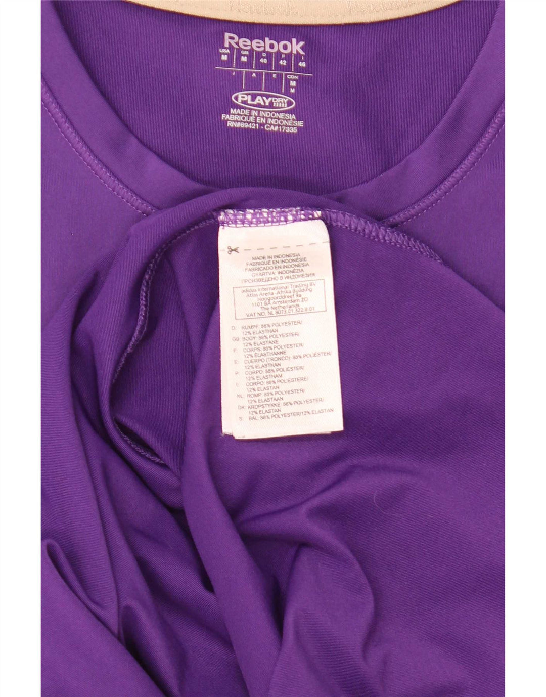 Reebok Dame T-Shirt Top UK 12 Medium Lilla Polyester