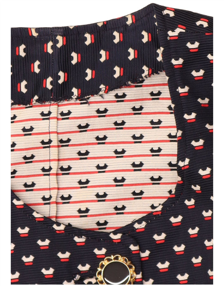 VINTAGE Kvinders 3-knap 2-delt sæt UK 12 Medium Navy Blue Spotted