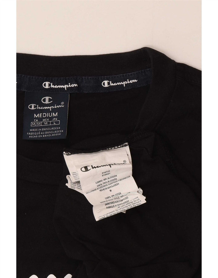 Champion Herre Grafisk T-Shirt Top Medium Sort Bomuld