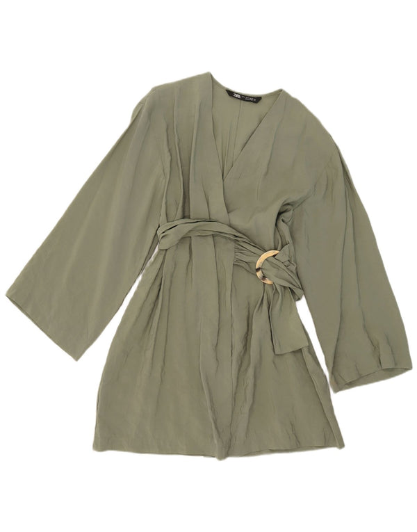 Zara Kvinde slå-omkjole UK 10 Small Khaki Modal