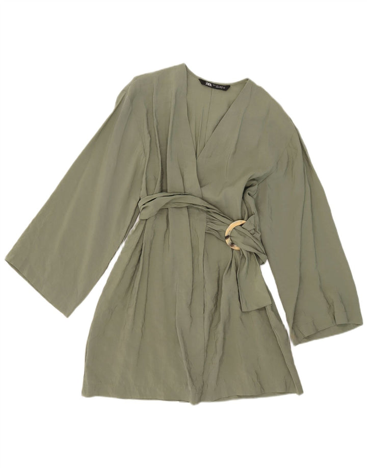 Zara Kvinde slå-omkjole UK 10 Small Khaki Modal