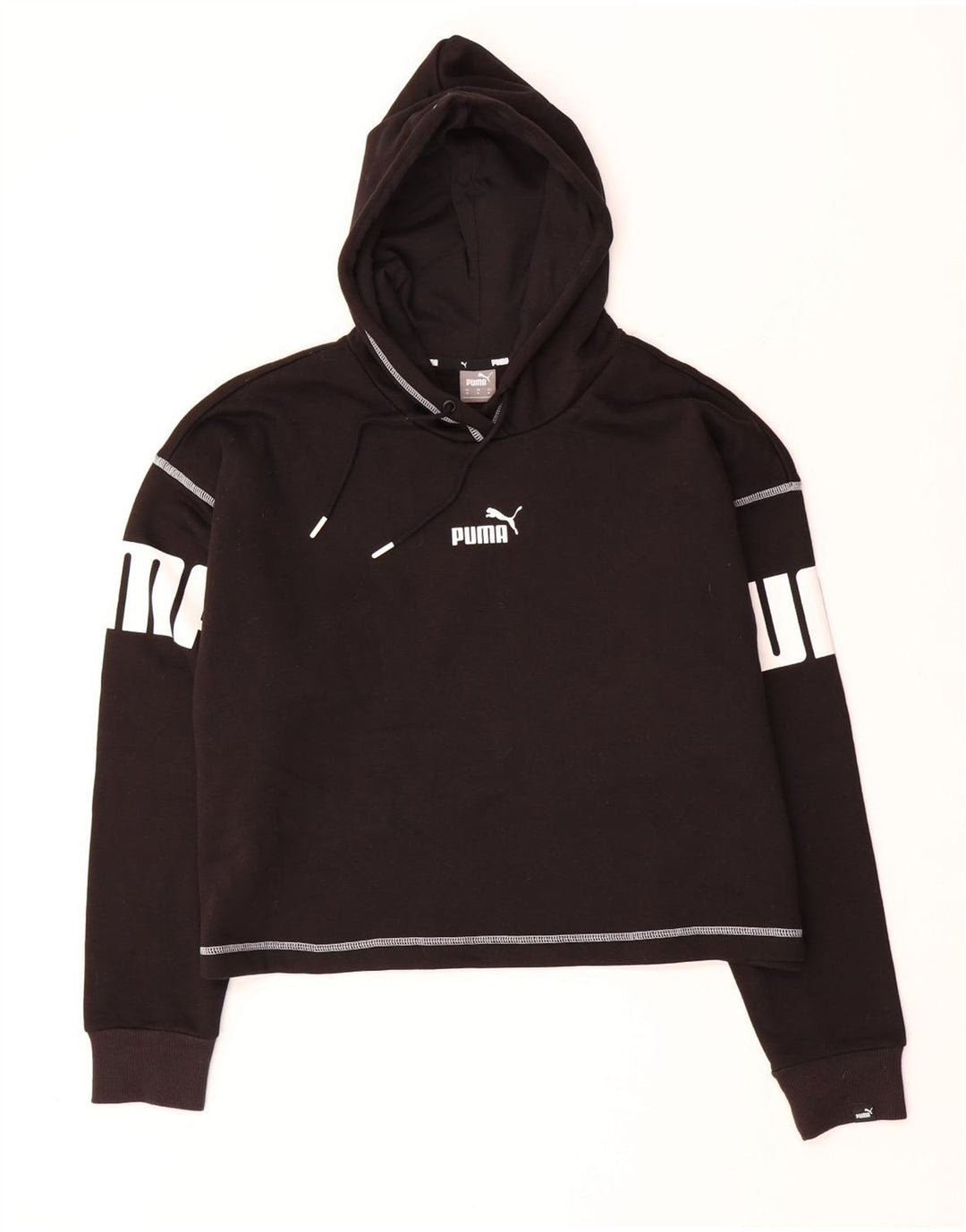 PUMA Oversized grafisk hættetrøjetrøje til kvinder UK 14 Medium Sort bomuld