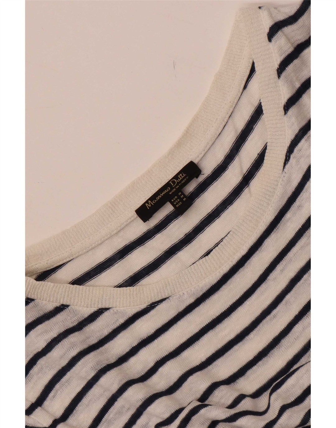 Massimo Dutti Dame T-Shirt Top UK 14 Medium Hvid Stribet
