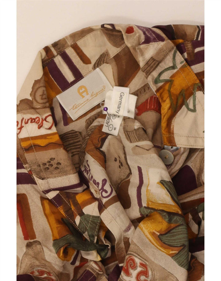 Vintage dameskjorte bluse UK 14 Stor flerfarvet patchwork silke