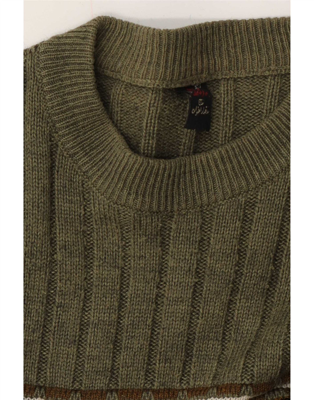 Vintage sweater med rund hals til mænd Medium Green Fair Isle