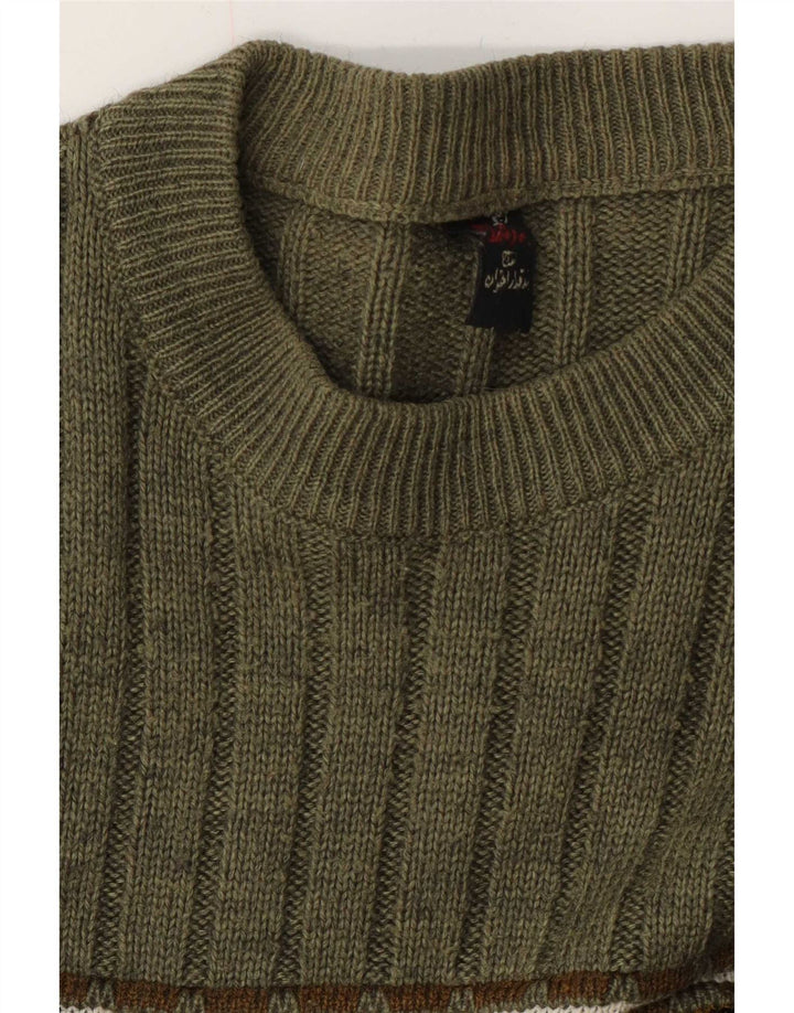 Vintage sweater med rund hals til mænd Medium Green Fair Isle