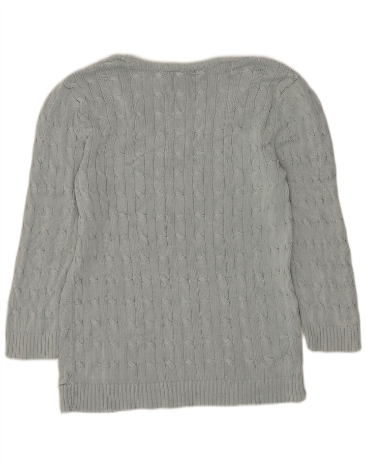 Ralph Lauren Dame 3/4-ærmet V-hals sweater UK 12 Medium Blue Silke