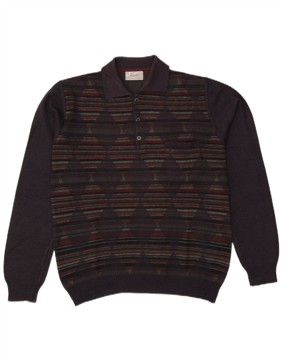 Rodes Herre Polo Neck Jumper Sweater Large Navy Blue Argyle/Diamond Wool