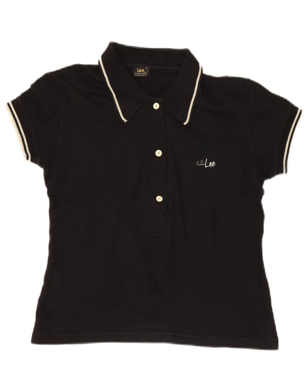 Lee Womens Crop Polo Shirt UK 14 Large Black Bomuld
