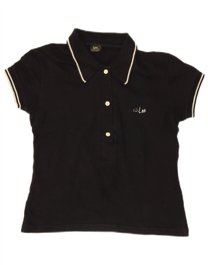 Lee Womens Crop Polo Shirt UK 14 Large Black Bomuld