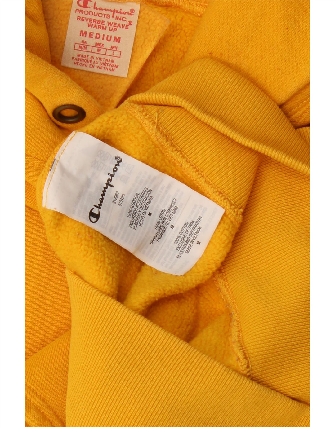 Champion Herre Reverse Weave Hoodie Jumper Medium Gul Bomuld
