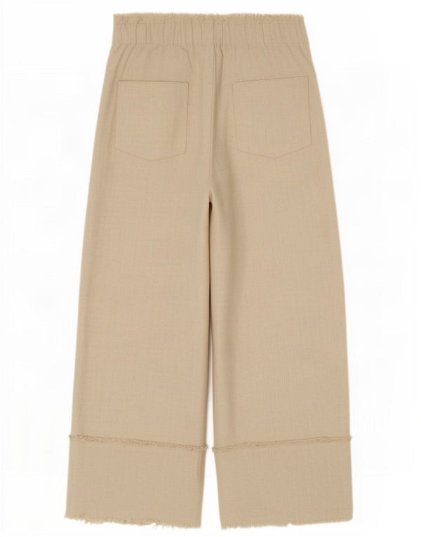 Zara Womens High Waist Wide Leg Cropped Trousers Small W26 L24 Beige Cotton