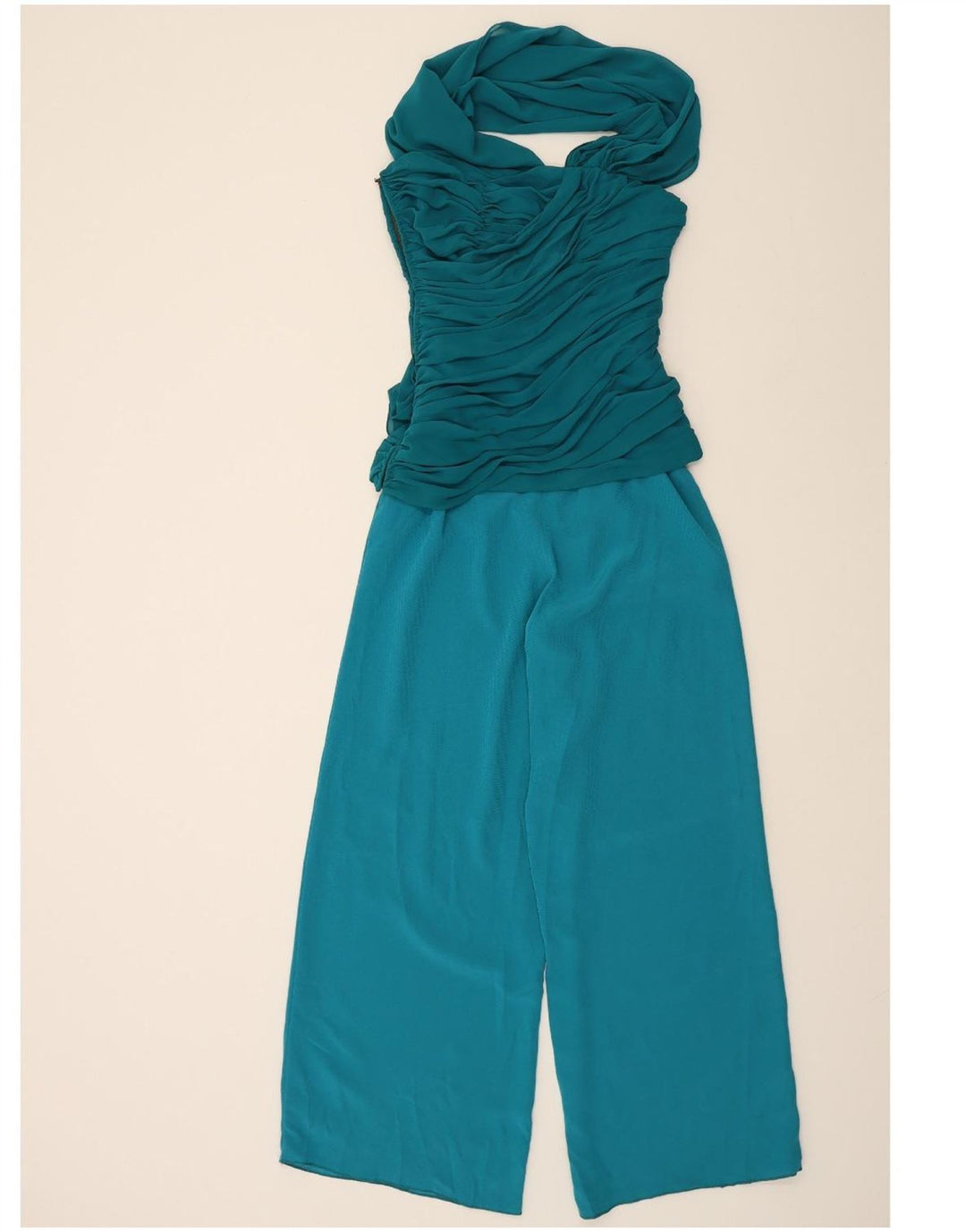 VINTAGE Womens Jumpsuit UK 12 Medium Turquoise Colourblock Vintage Vintage and Second-Hand Vintage from Messina Hembry 