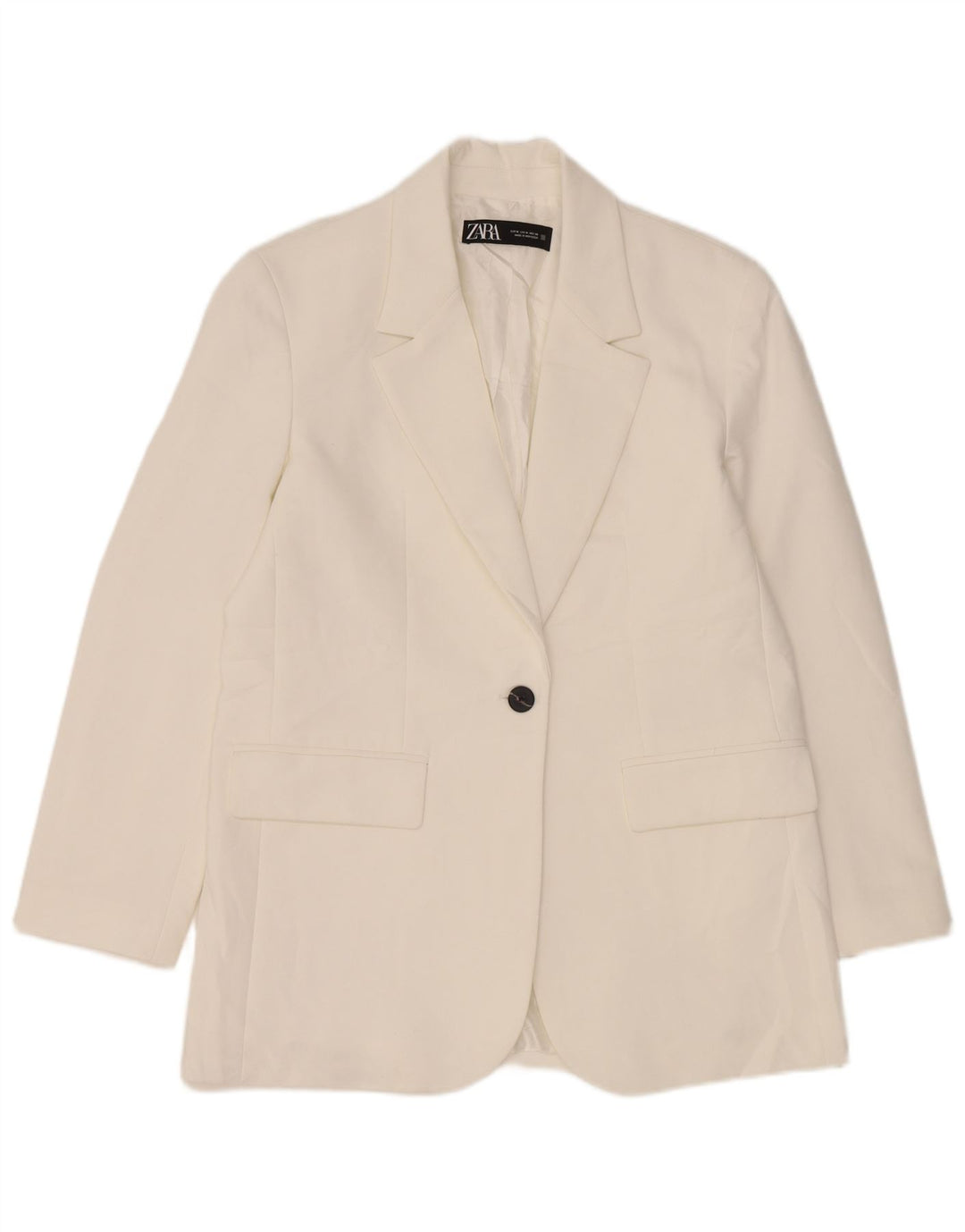 Zara Dame 1 Knap Blazer Jacket UK 14 Medium White Polyester