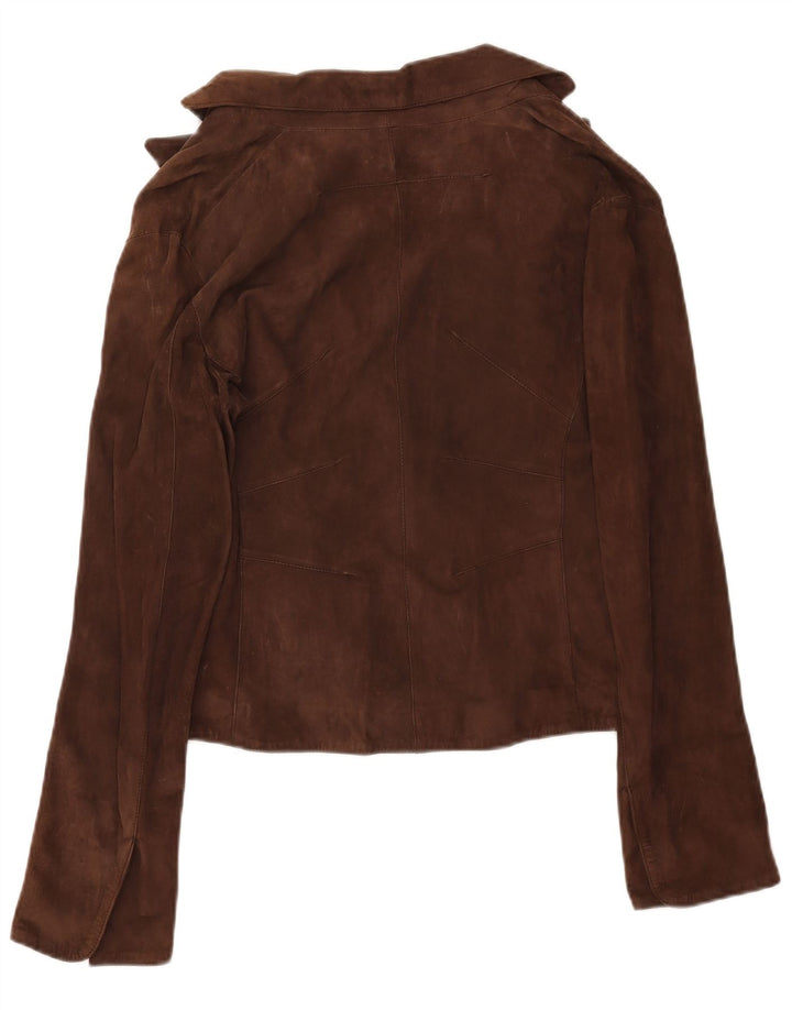 Latramoda Dame 1 Knap Ruskind Blazer Jacket IT 46 Stor Brun Læder