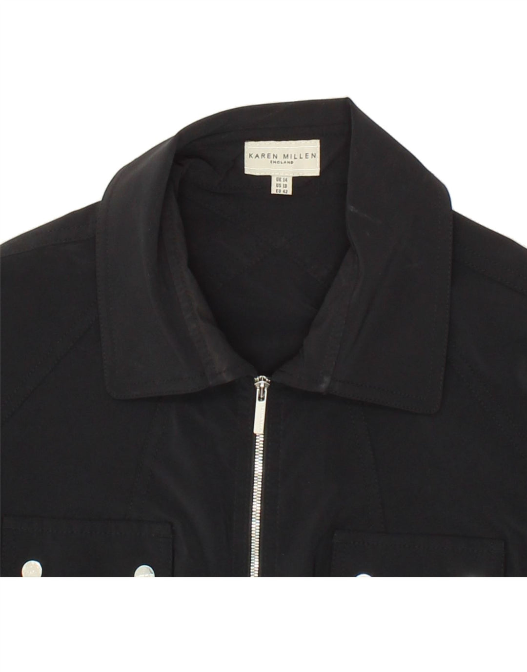 KAREN MILLEN Womens Blazer Jacket UK 14 Medium Black Polyamide Vintage Karen Millen and Second-Hand Karen Millen from Messina Hembry 