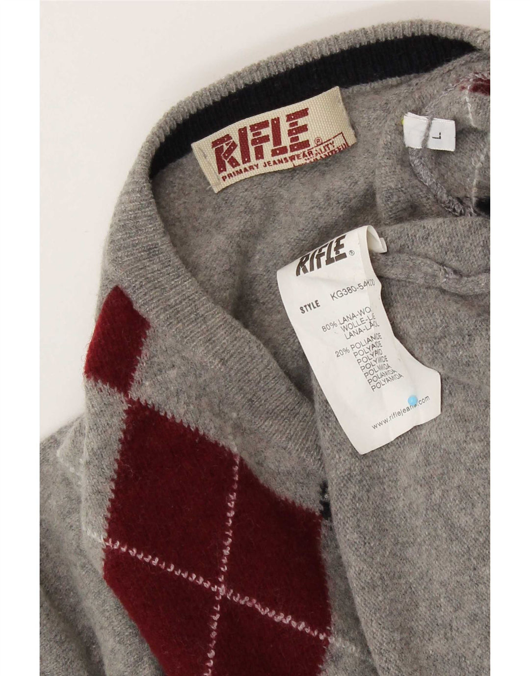 Rifle Herre V-hals trøje Sweater Stor Grå Argyle/Diamond Wool