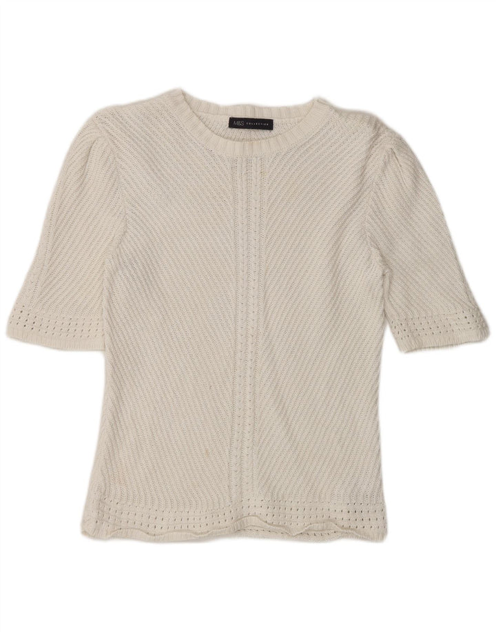 Marks & Spencer Dame Boat Neck Jumper Sweater UK 14 Medium Off White