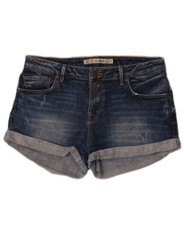 Zara Dame Denim Shorts EU 40 Medium W30 Navy Blue Bomuld