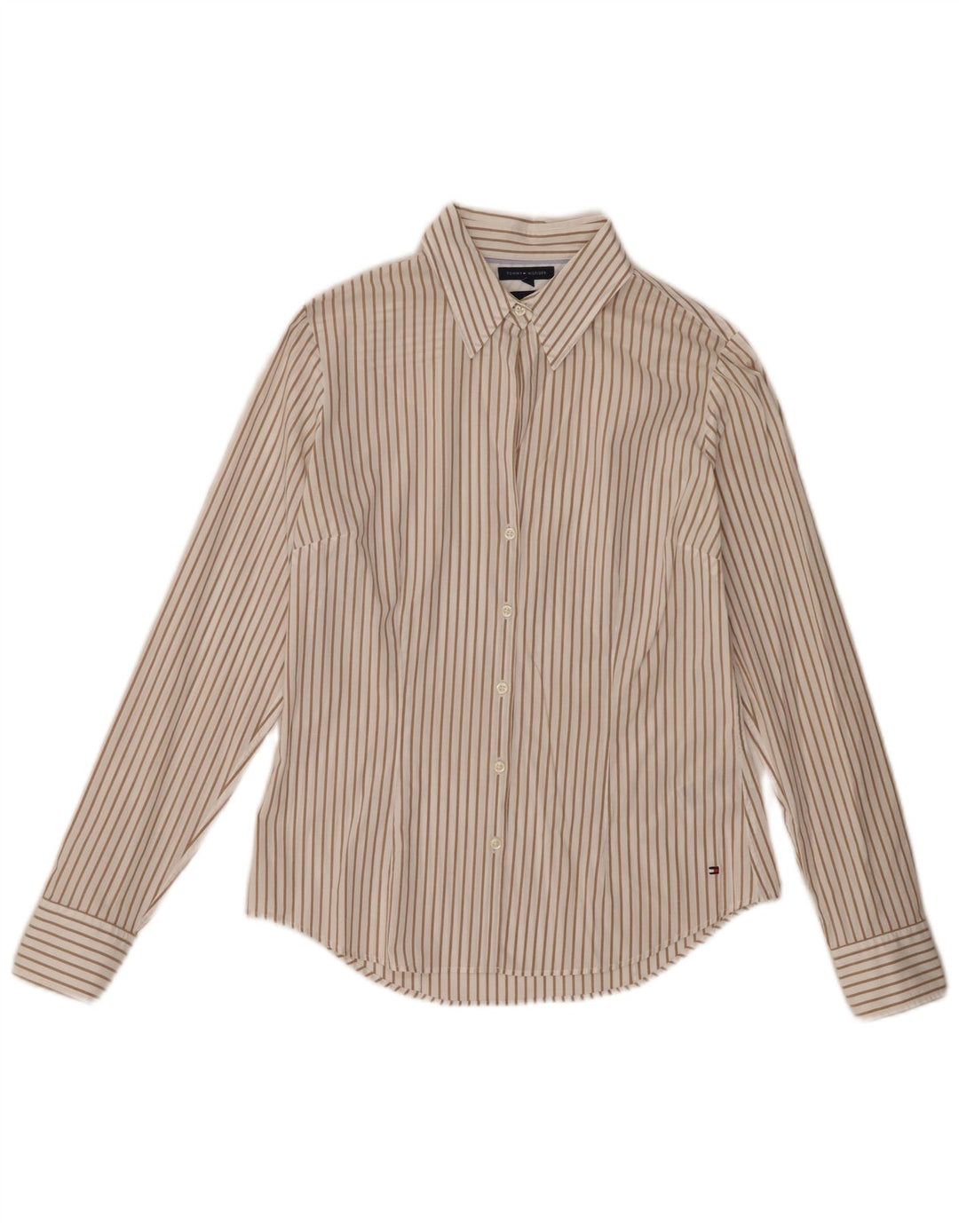 Tommy Hilfiger Dame Stretch Shirt US 8 Medium Beige Stribet Bomuld