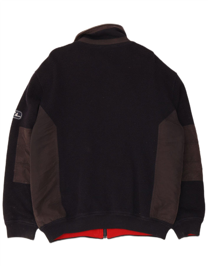Vintage strik bomberjakke til mænd IT 52 XL Marineblå Colourblock Viscose