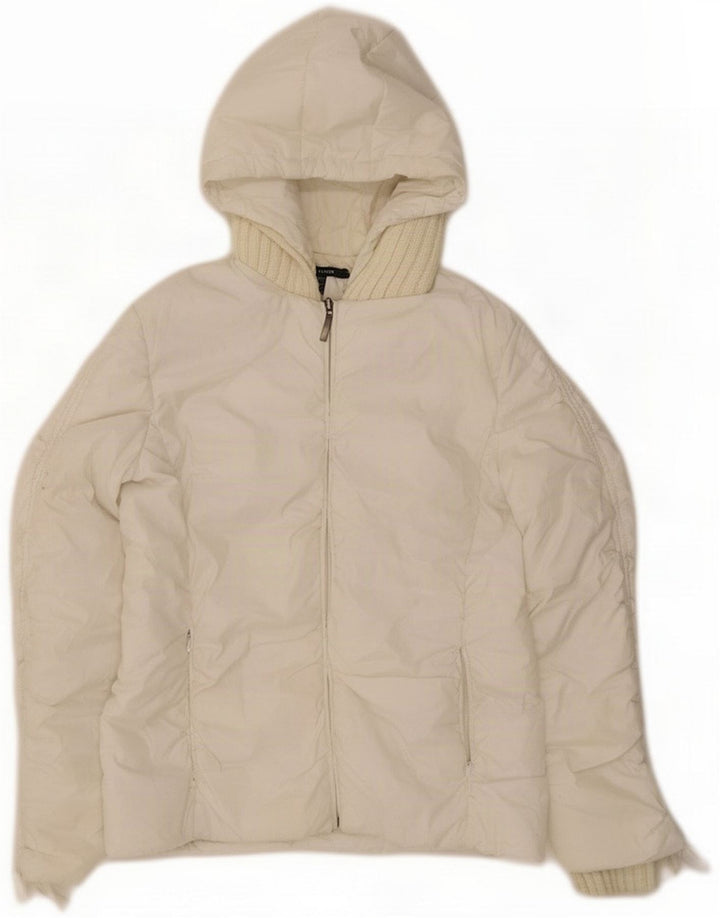 Zara Polstret hættejakke til kvinder UK 14 Medium White Polyester