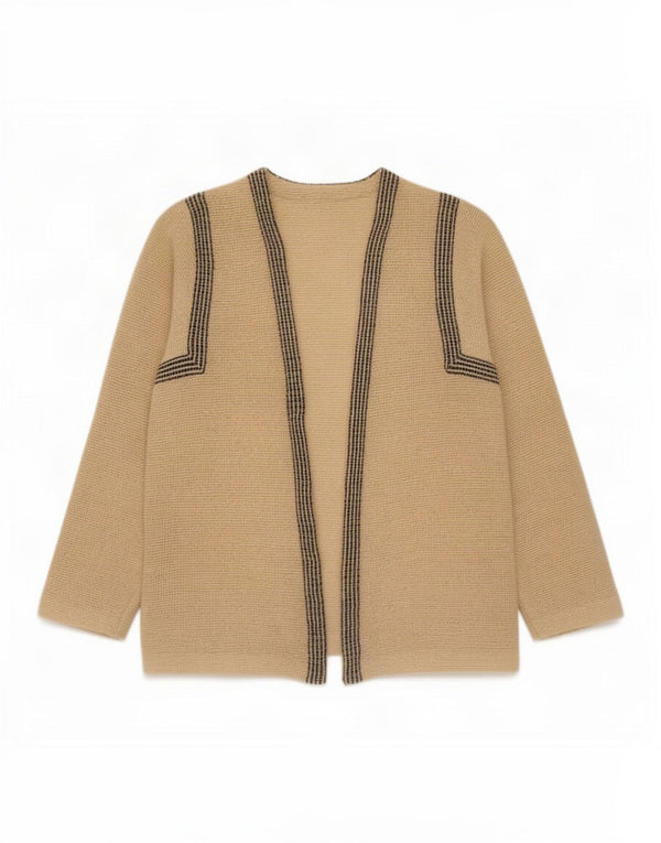 Vintage Dame Open Cardigan Sweater UK 8 Lille Beige Stribet