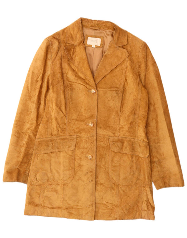 Marks & Spencer Dame Ruskind Overfrakke UK 12 Medium Brun Læder