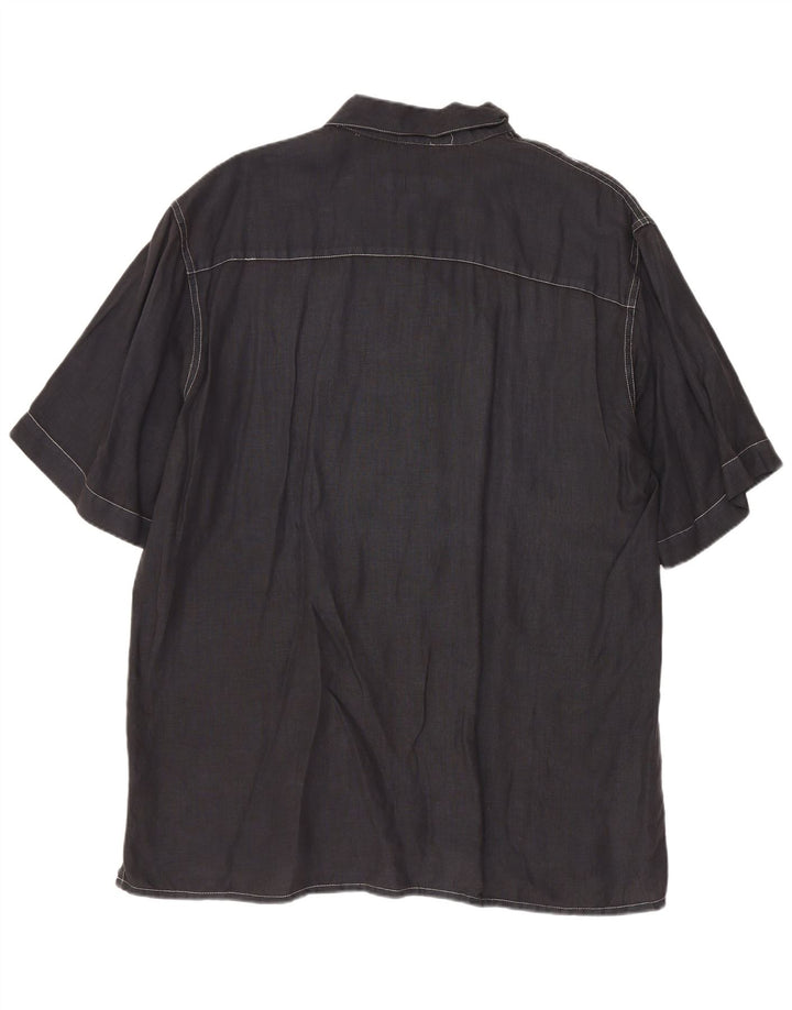 Cerruti Kortærmet Herreskjorte Stor Navy Blue Flax