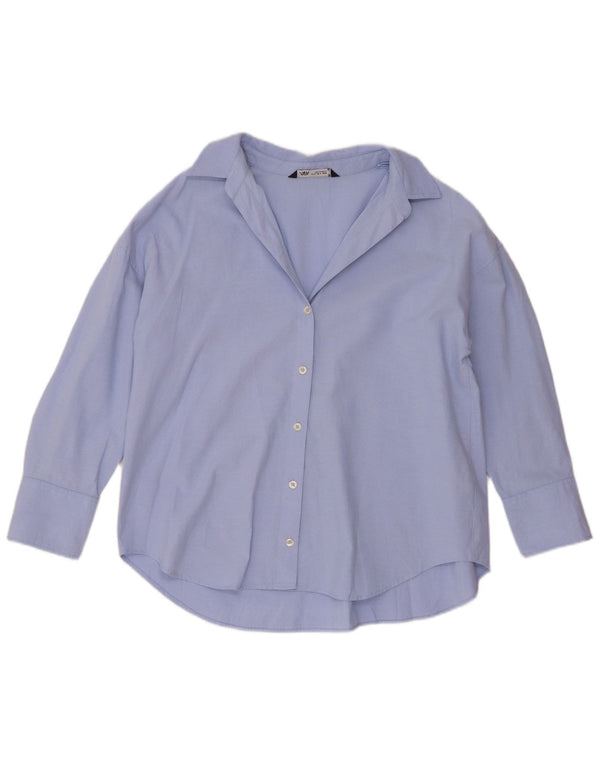 Zara Dame Loose Fit skjorte UK 14 Medium Blue Cotton