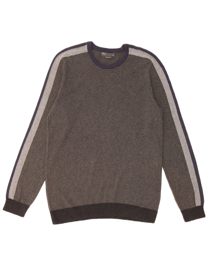 Marks & Spencer Herre sweater med rund hals, lille Khaki stribet bomuld