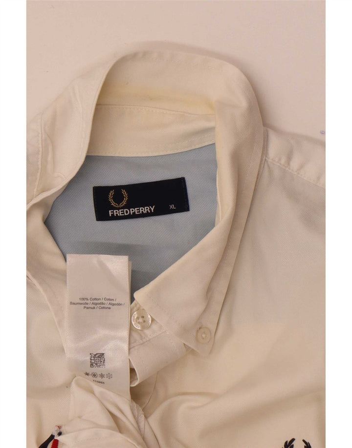 Fred Perry Kortærmet Herreskjorte XL Hvid Bomuld