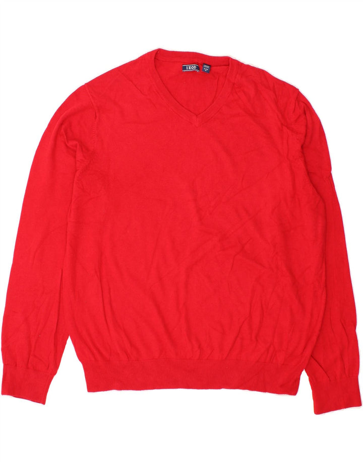 IZOD Mens V-Neck Jumper Sweater XL Red Cotton Vintage Izod and Second-Hand Izod from Messina Hembry 