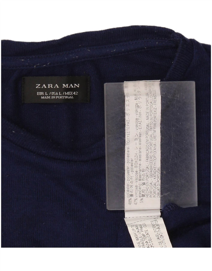ZARA Herre T-Shirt Top Stor Marineblå Polyester