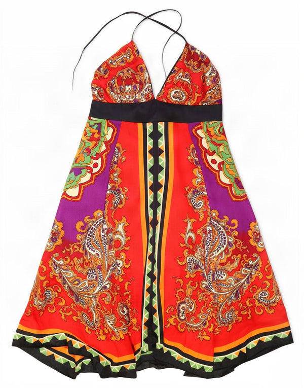 Rubber Ducky Dame ærmeløs Halter Dress UK 10 Small Red Floral