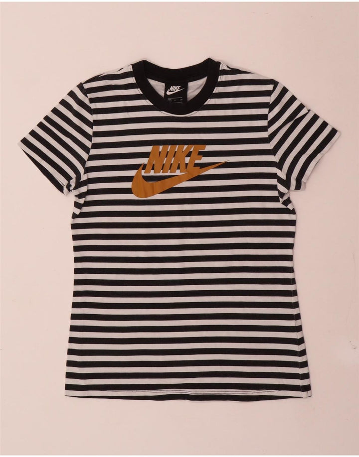 NIKE Grafisk T-shirt top til kvinder UK 10 Lille sort stribet bomuld