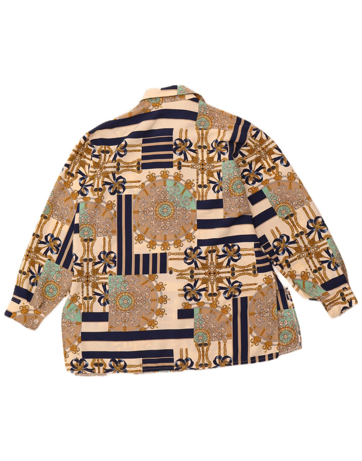 Vintage kvinders abstrakt mønster Oversized skjortebluse UK 10 Small Beige