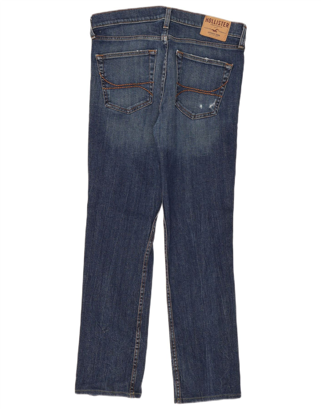 Hollister Men Distressed Straight Jeans W33 L32 Blå