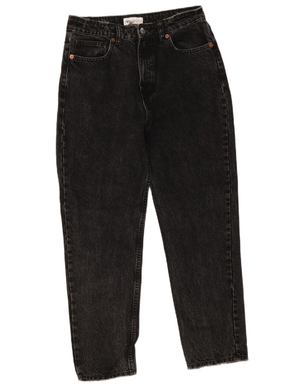 Zara Højtaljede koniske jeans til kvinder EU 40 Medium W30 L27 Sort Flecked