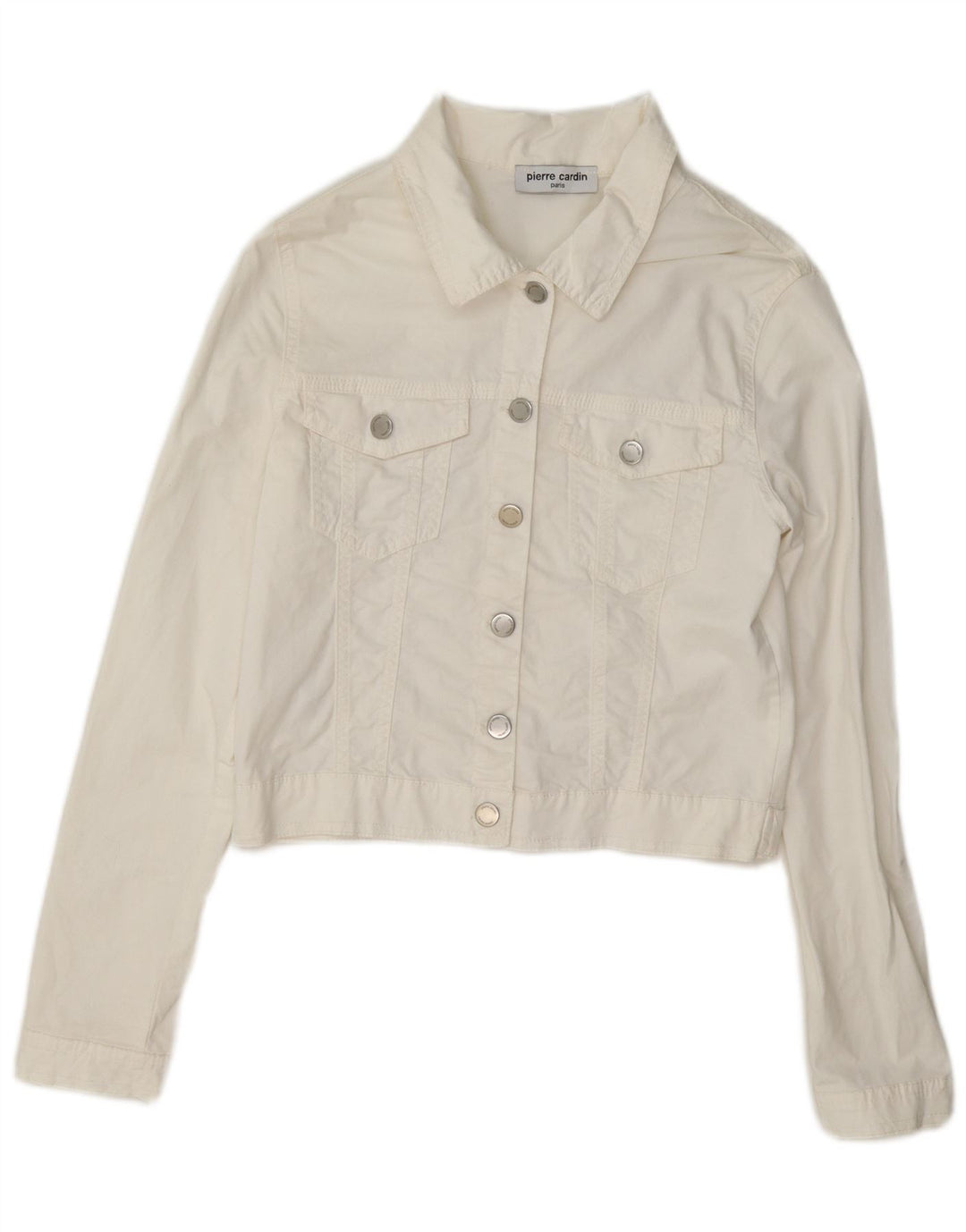 Pierre Cardin Dame Crop Denimjakke IT 44 Medium Hvid Bomuld