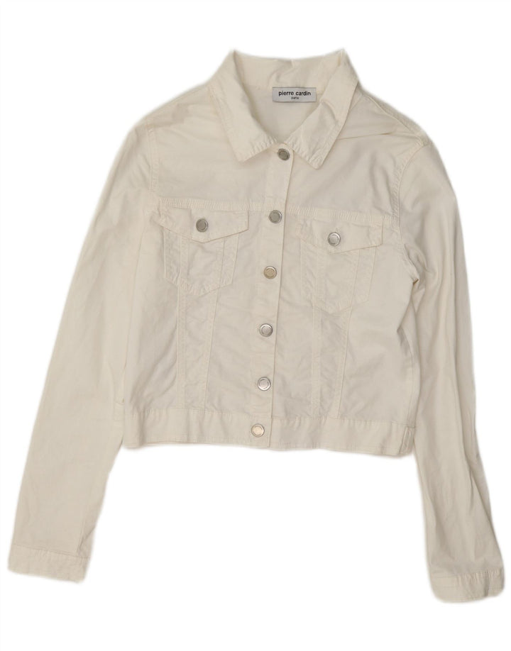 Pierre Cardin Dame Crop Denimjakke IT 44 Medium Hvid Bomuld