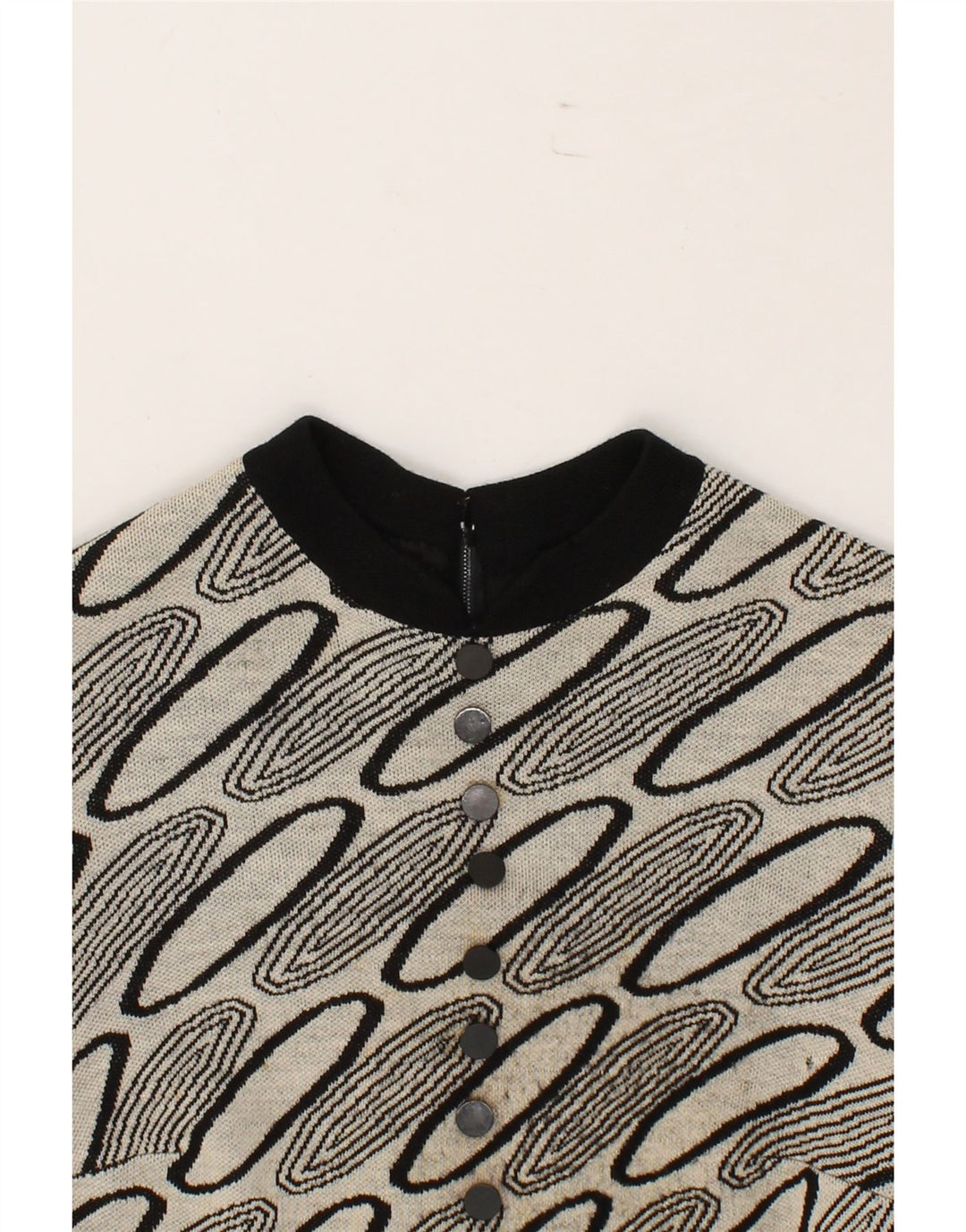 VINTAGE Womens Abstract Pattern Long Sleeve Jumper Dress UK 10 Small Black Vintage Vintage and Second-Hand Vintage from Messina Hembry 