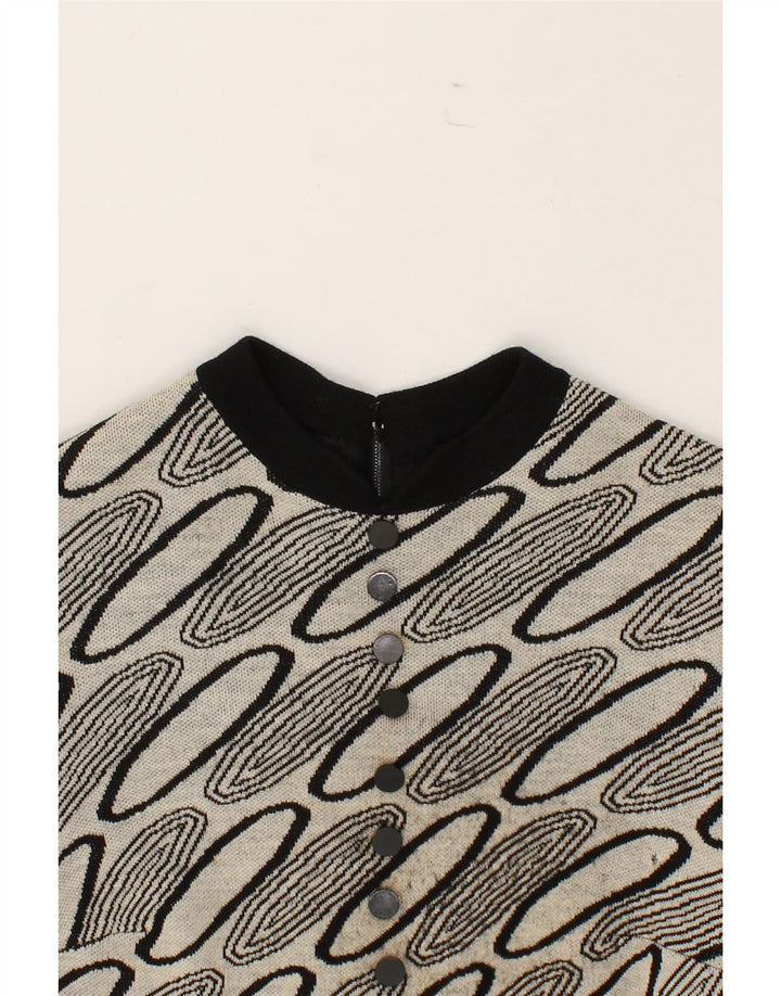 VINTAGE Womens Abstract Pattern Long Sleeve Jumper Dress UK 10 Small Black Vintage Vintage and Second-Hand Vintage from Messina Hembry 