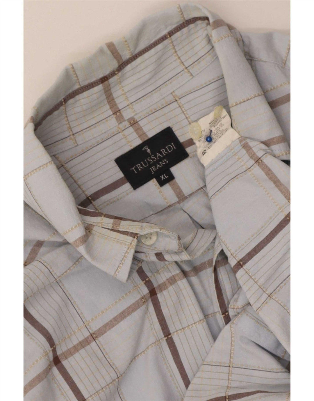 Trussardi Jeans Herreskjorte XL Blå ternet bomuld