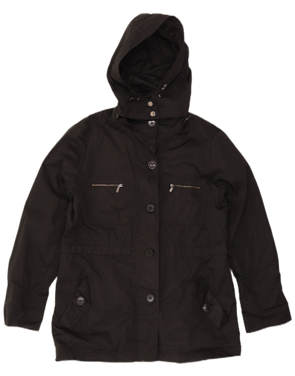 Zara Dame Hooded Parka Jacket UK 18 XL Sort Bomuld