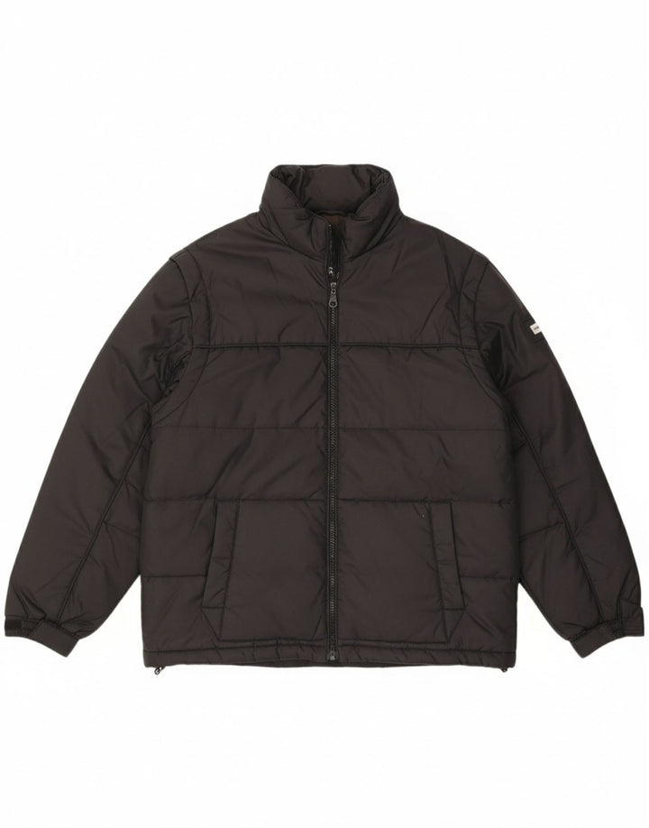 DIADORA Mens Hooded Padded Jacket UK 38 Medium Black Nylon