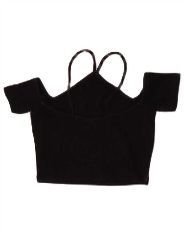 Zara Womens Crop Off Shoulder Top UK 8 Small Black Bomuld
