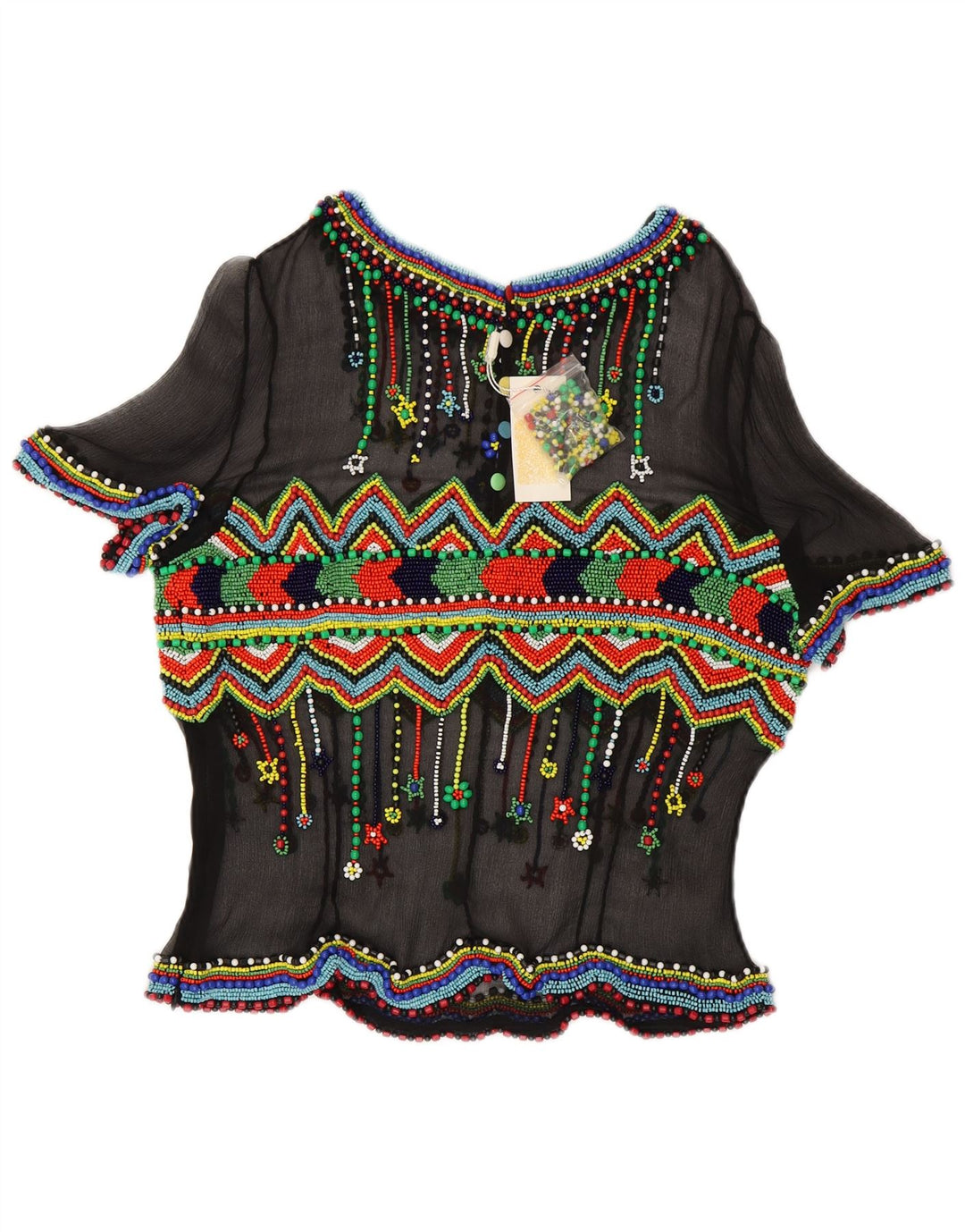 Vintage dame bluse top IT 48 XL sort geometrisk silke